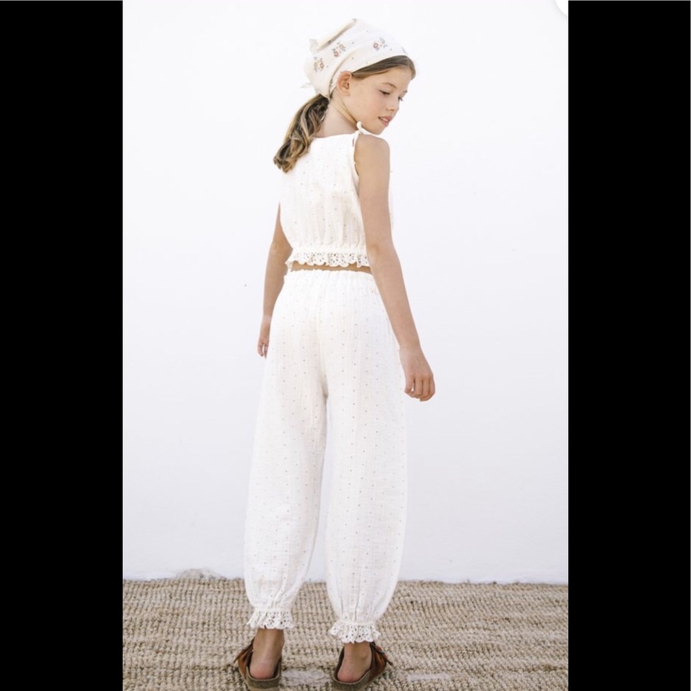 Organic boho embroidered eyelet pant NWT